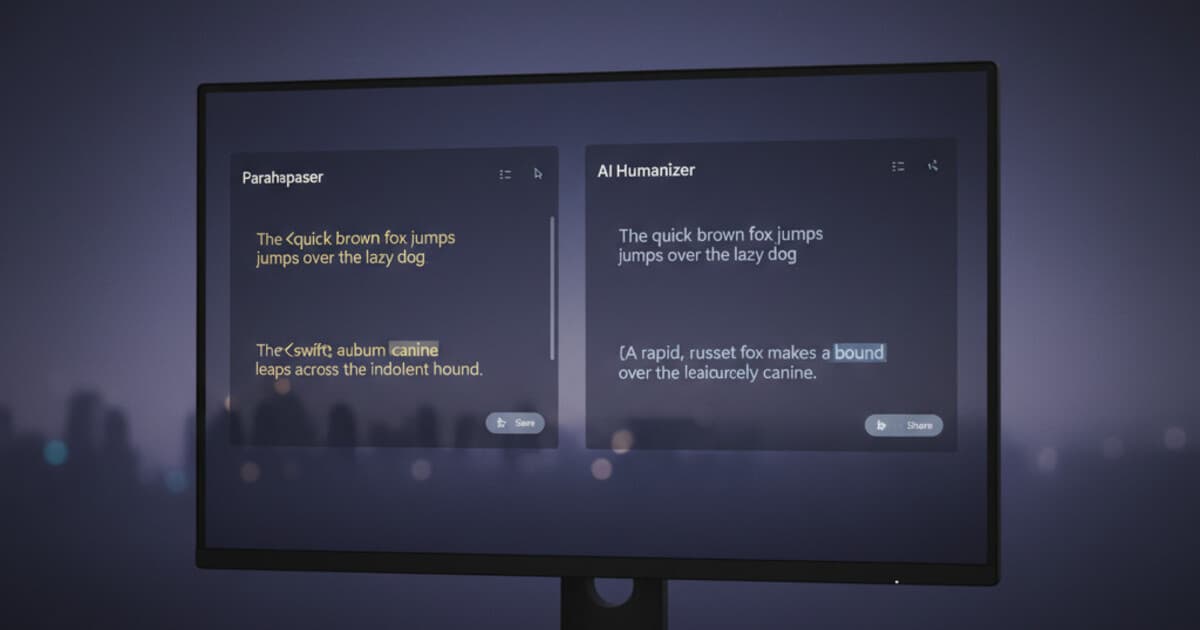 Side-by-side comparison of an AI humanizer and a paraphraser tool showing different types of text rewrites