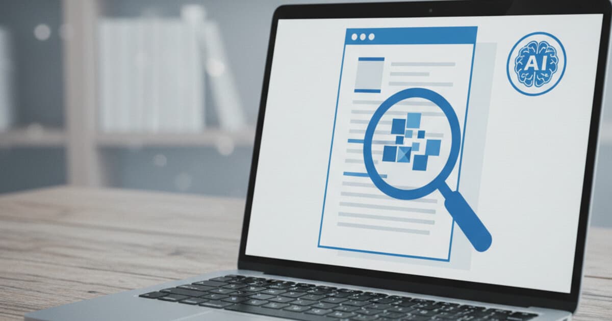Microsoft Word document on laptop with AI detection concept overlay