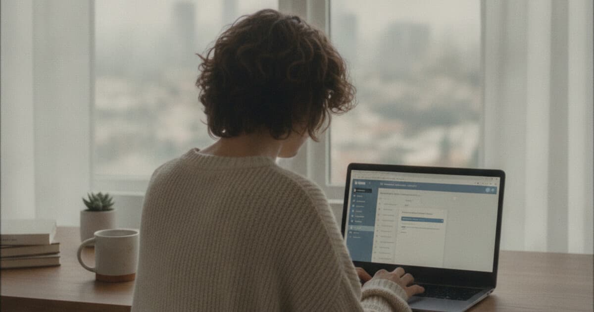 Course creator reviewing student assignment submissions on a laptop with online learning platform interface visible