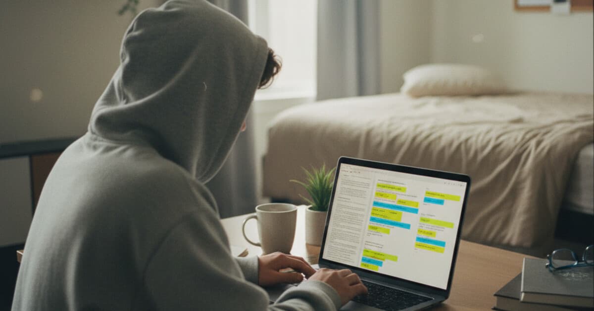 Student checking a Turnitin AI detection report on a laptop